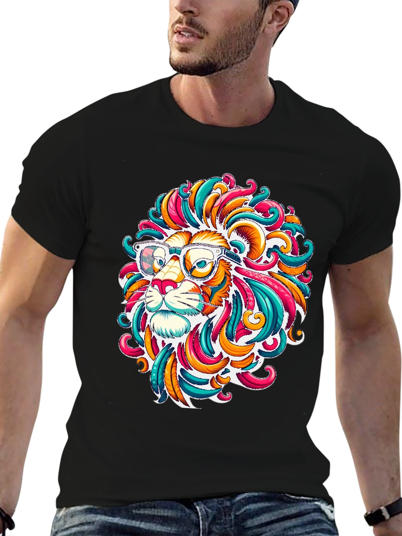 Funky Lion Graphic T-Shirt - Mens Black Tee
