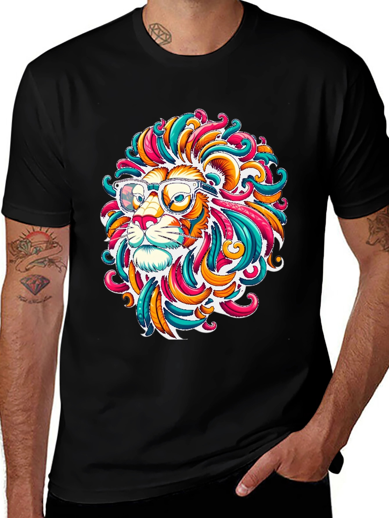 Funky Lion Graphic T-Shirt - Mens Black Tee
