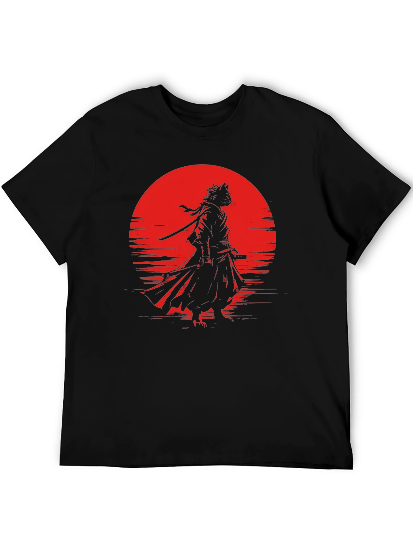 Samurai Cat T-Shirt - Red Moon Graphic Tee