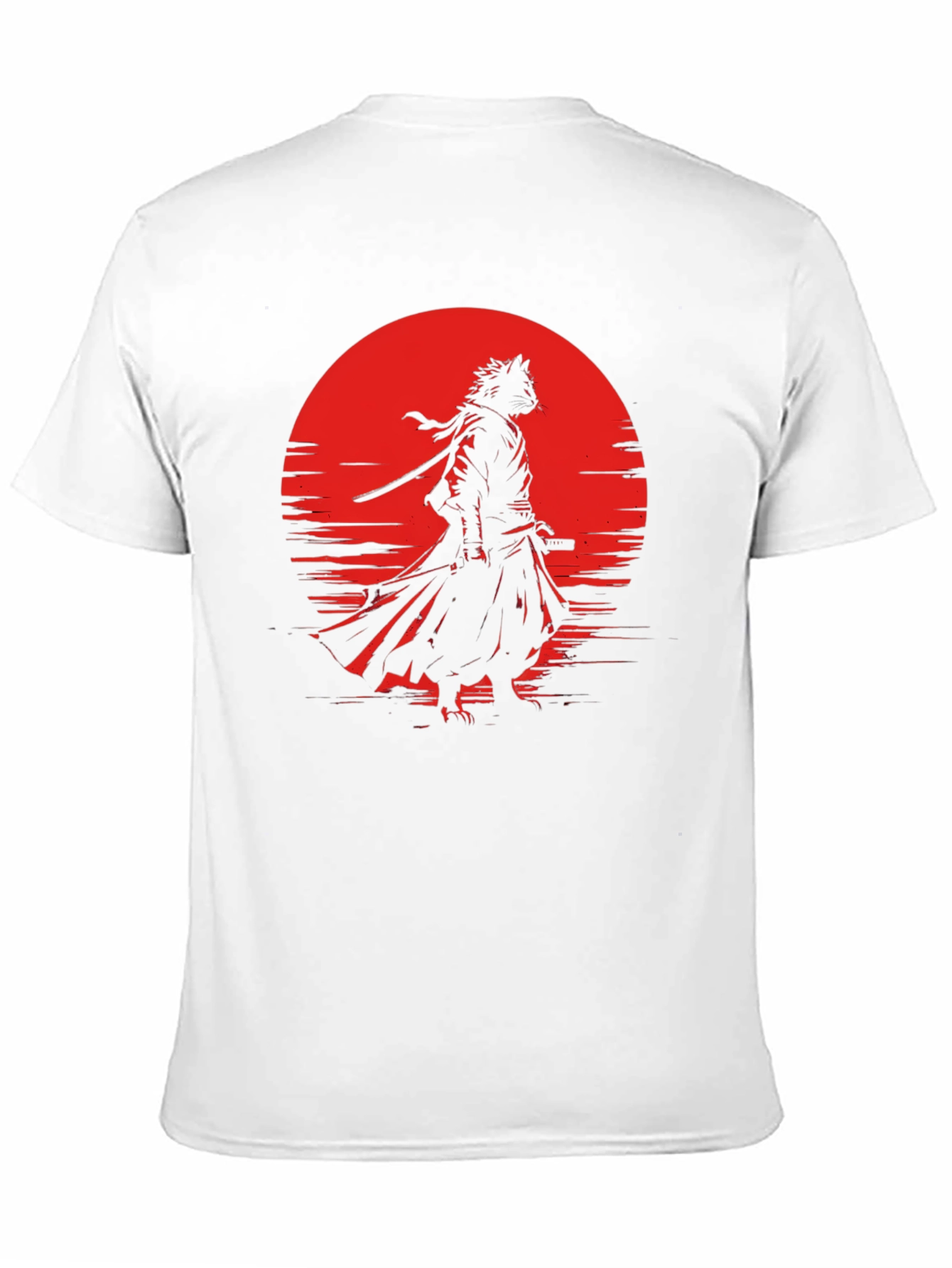 Samurai Cat T-Shirt - Red Moon Graphic Tee