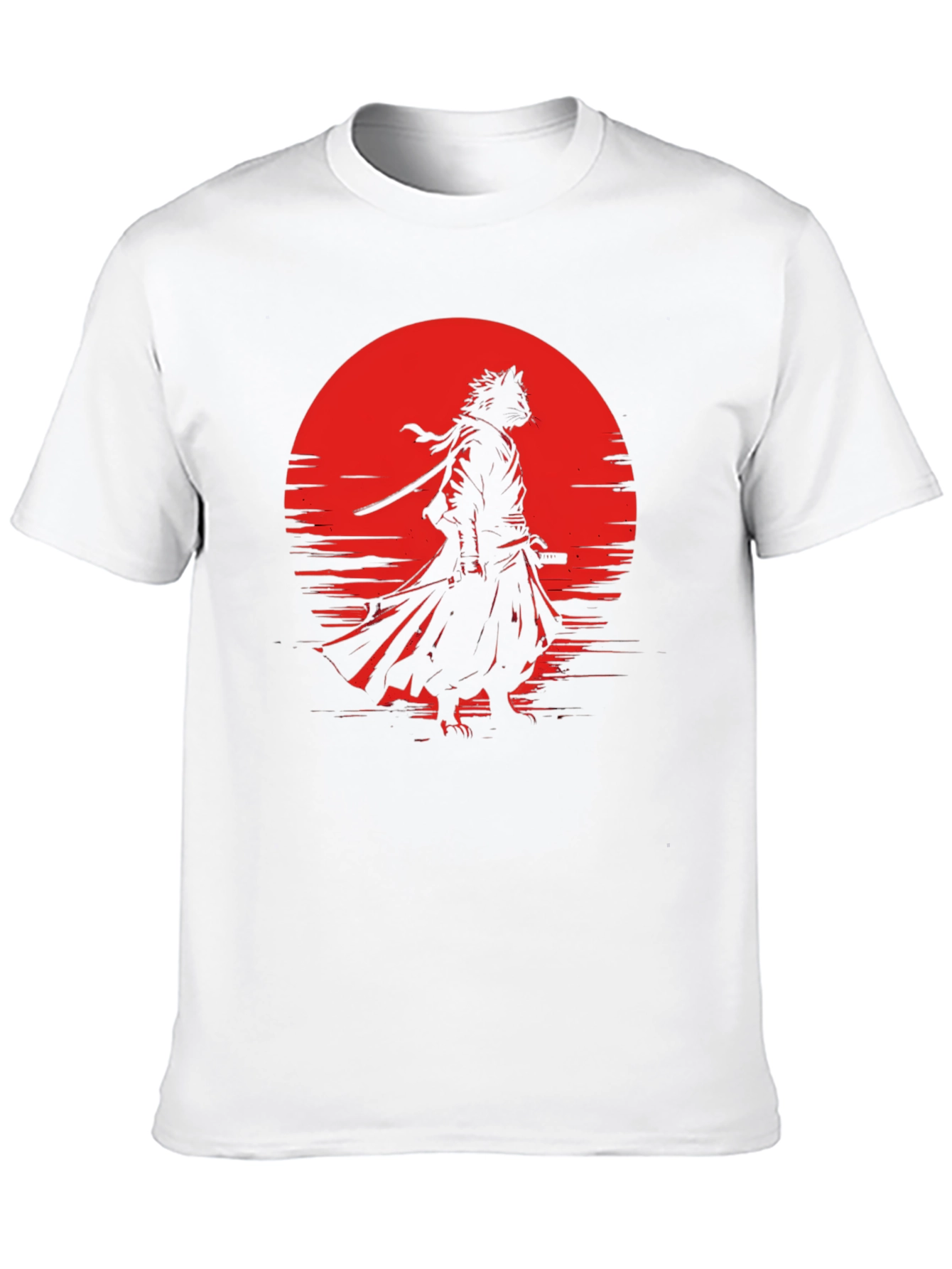 Samurai Cat T-Shirt - Red Moon Graphic Tee