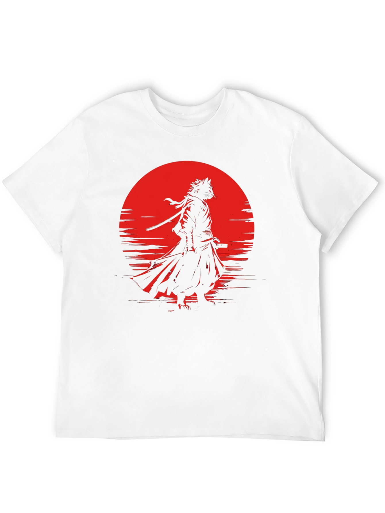 Samurai Cat T-Shirt - Red Moon Graphic Tee
