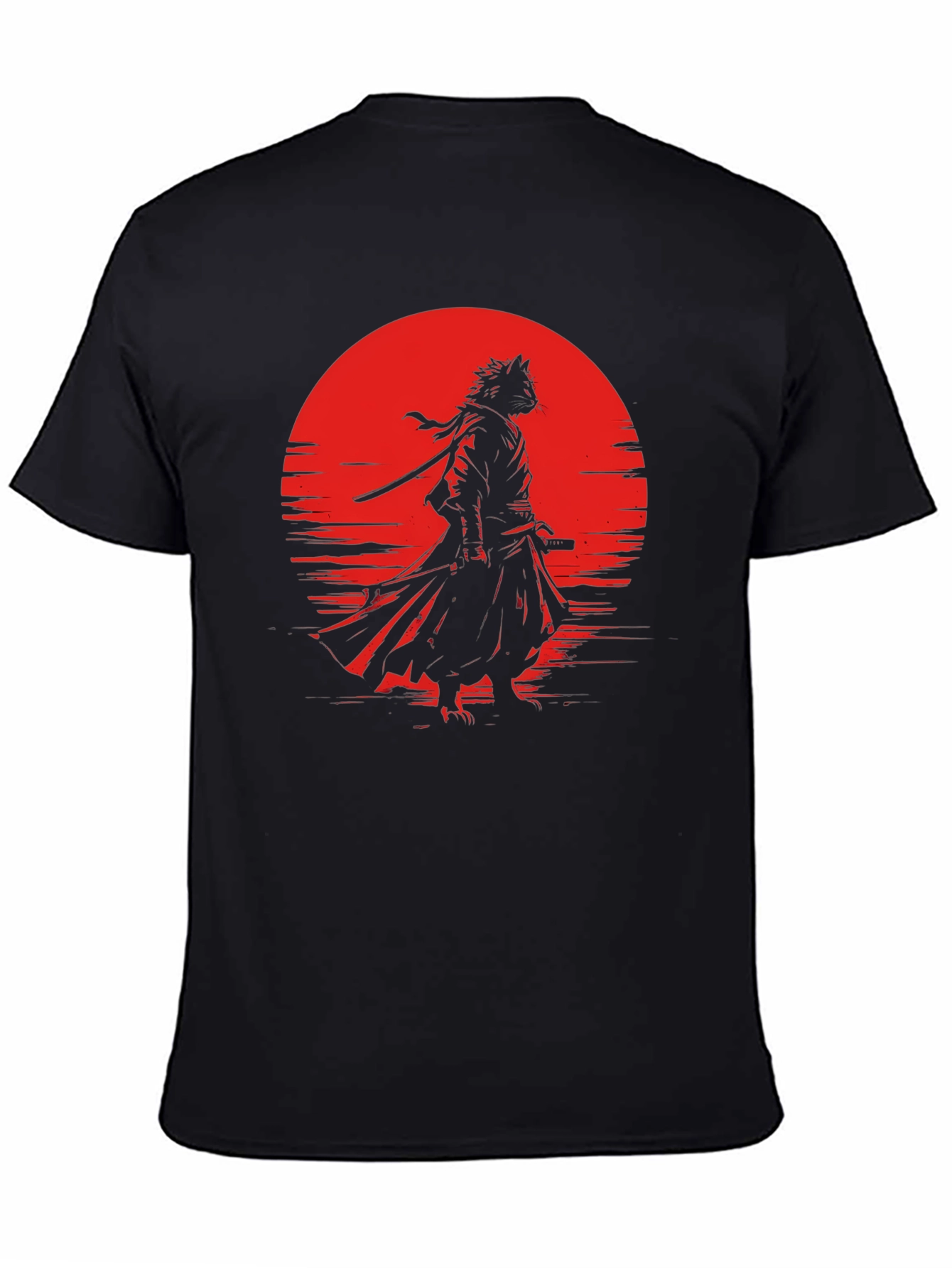 Samurai Cat T-Shirt - Red Moon Graphic Tee
