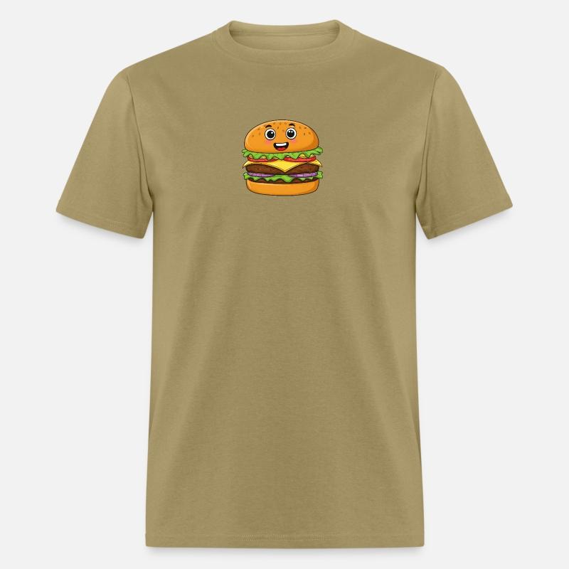 A happy burger with googly eyes and a big smile.