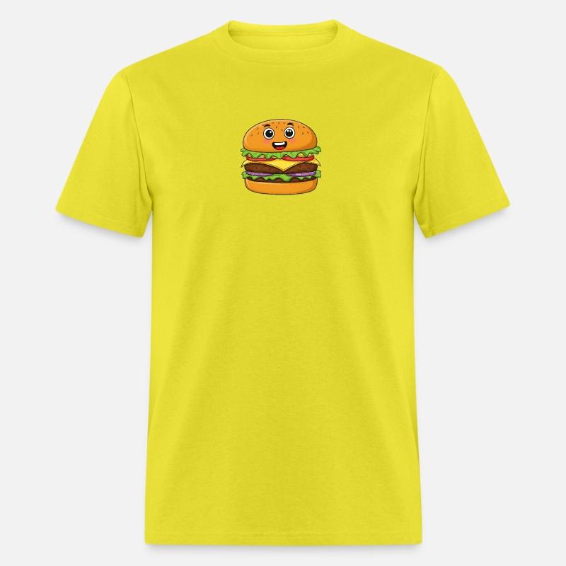 A happy burger with googly eyes and a big smile.