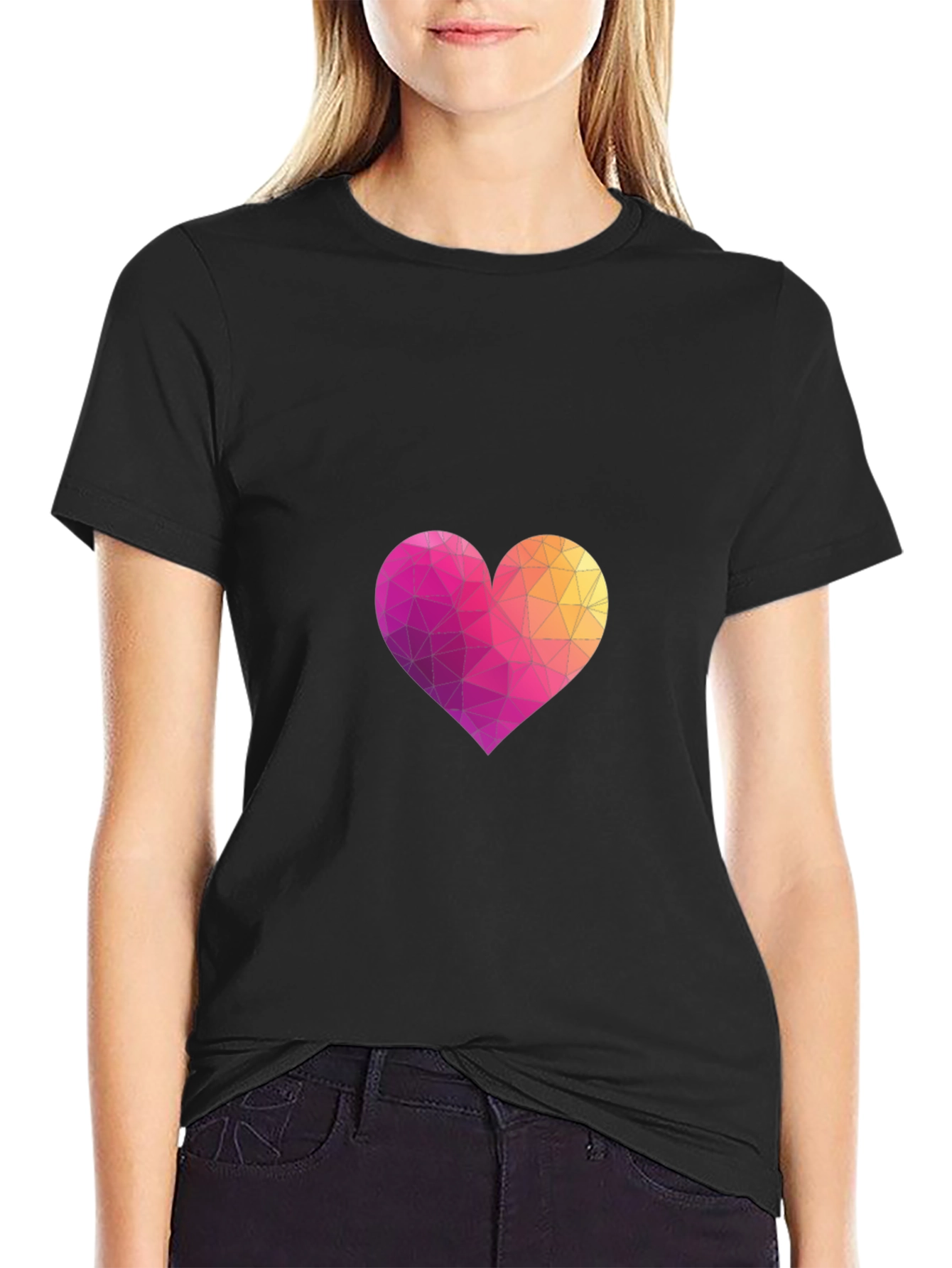 Geometric Heart Graphic Black T-Shirt