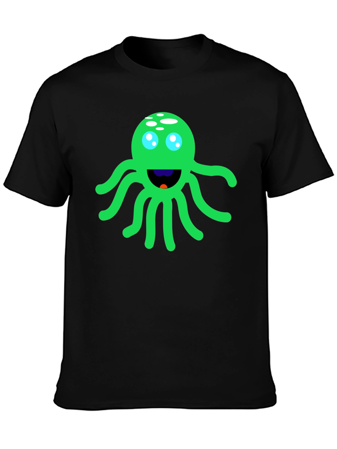 Funny Green Octopus Graphic Tee - Black Cotton T-Shirt