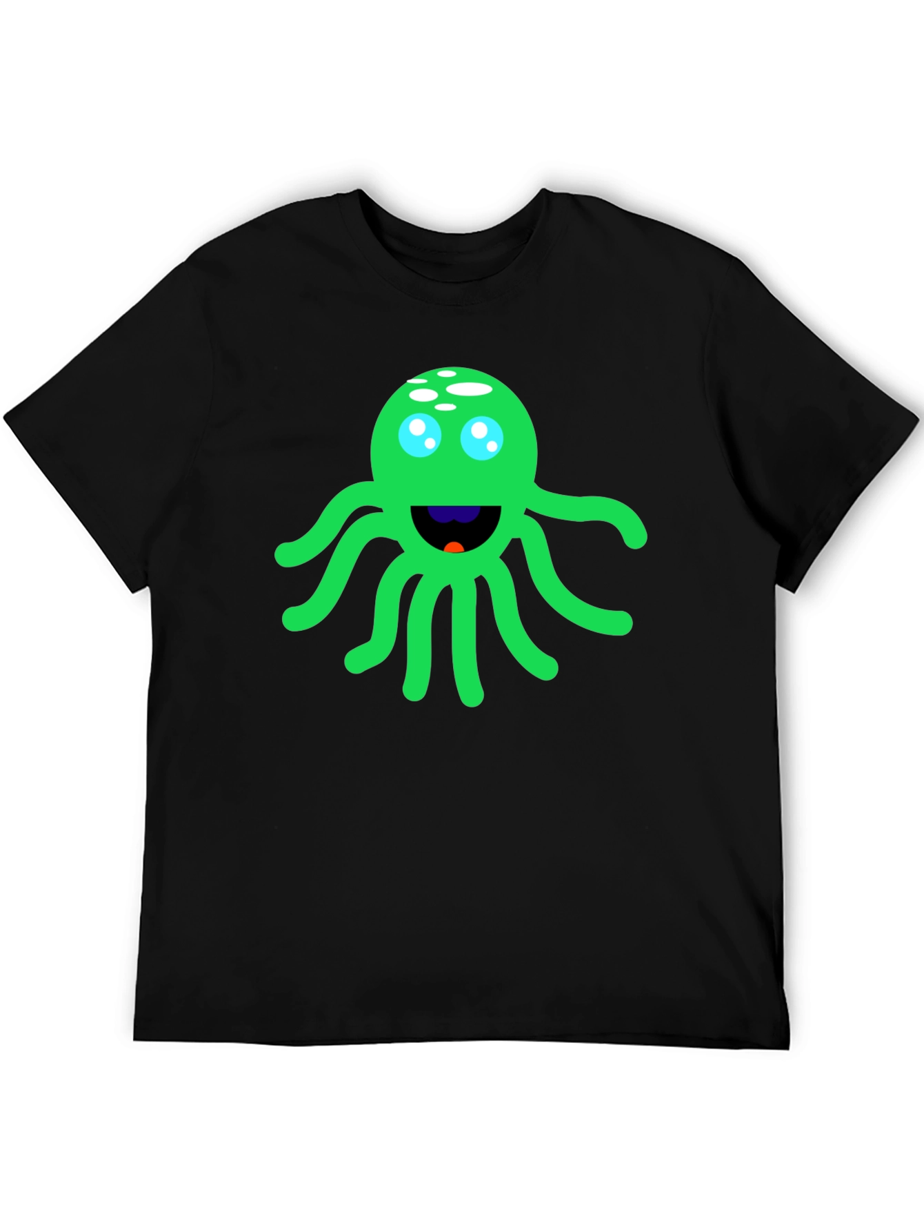 Funny Green Octopus Graphic Tee - Black Cotton T-Shirt