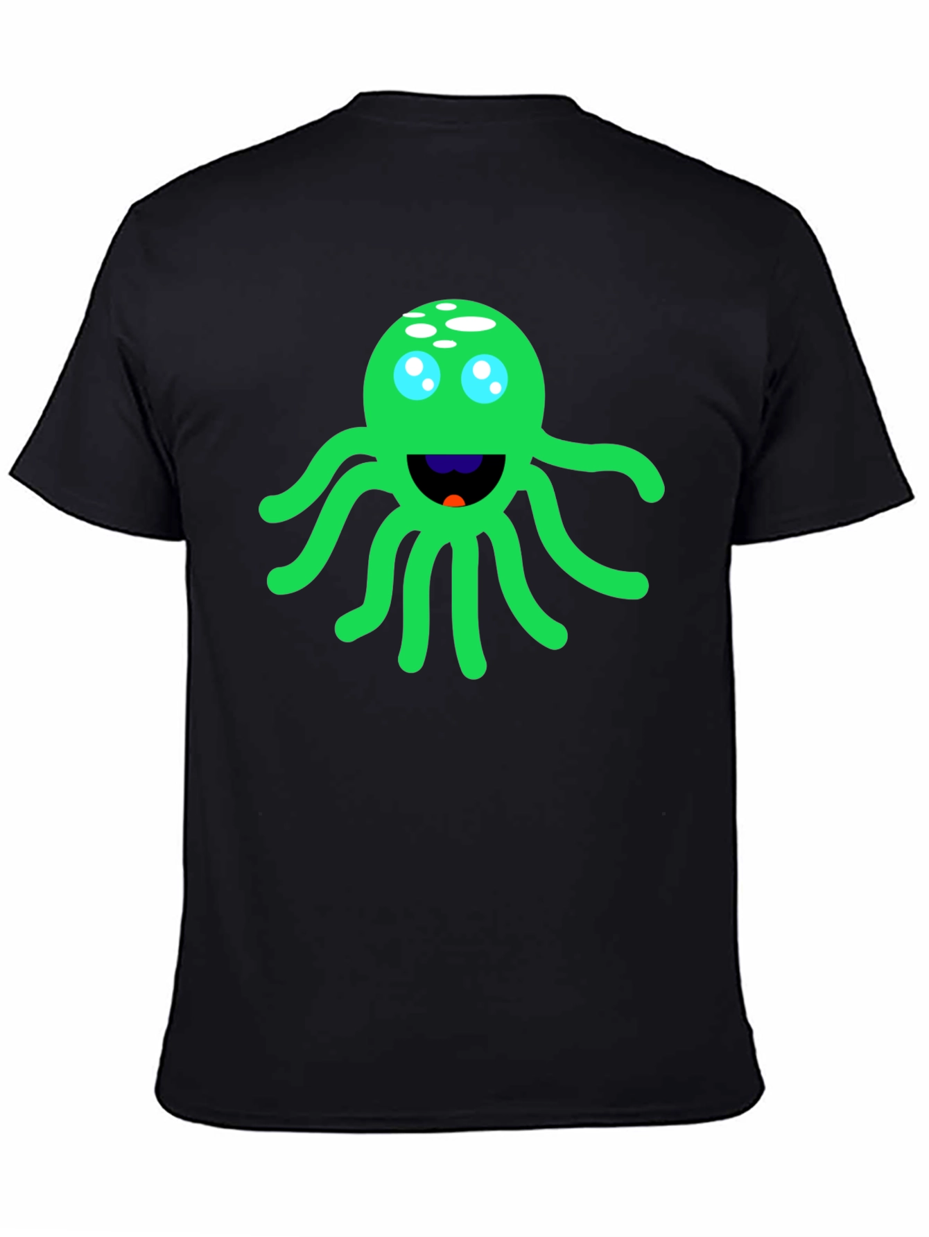 Funny Green Octopus Graphic Tee - Black Cotton T-Shirt