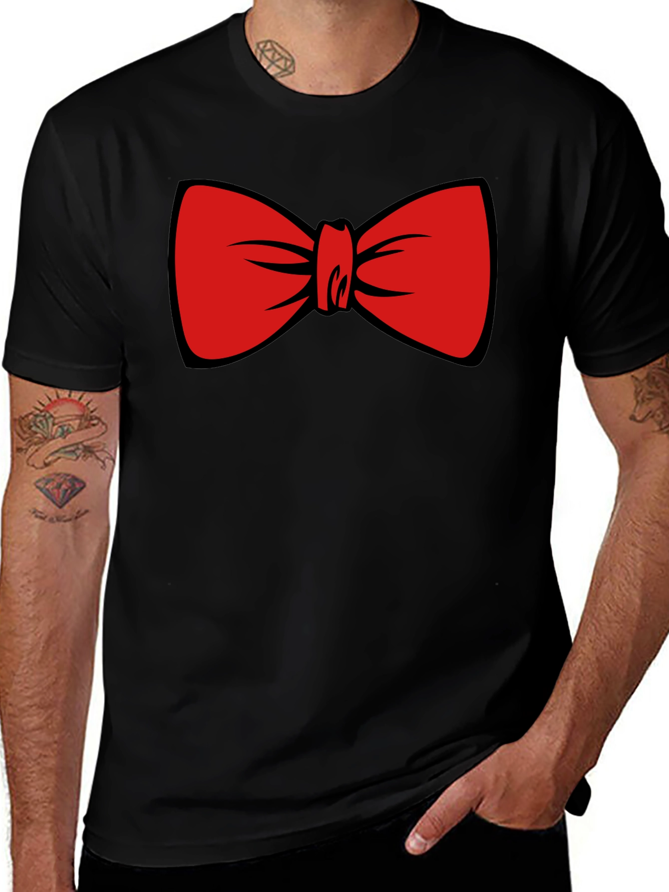 Red Bowtie Graphic Black T-Shirt