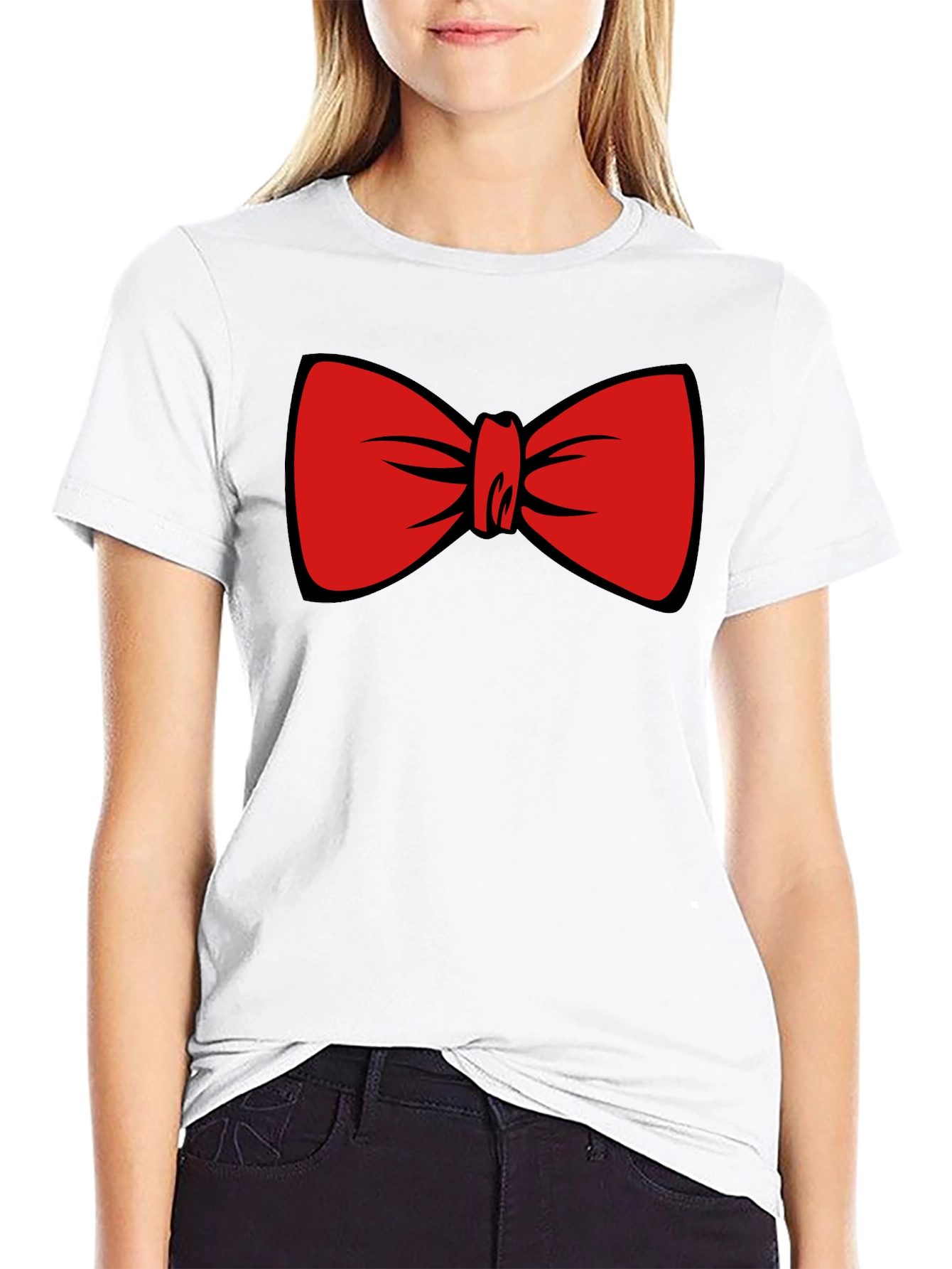 Red Bowtie Graphic Black T-Shirt