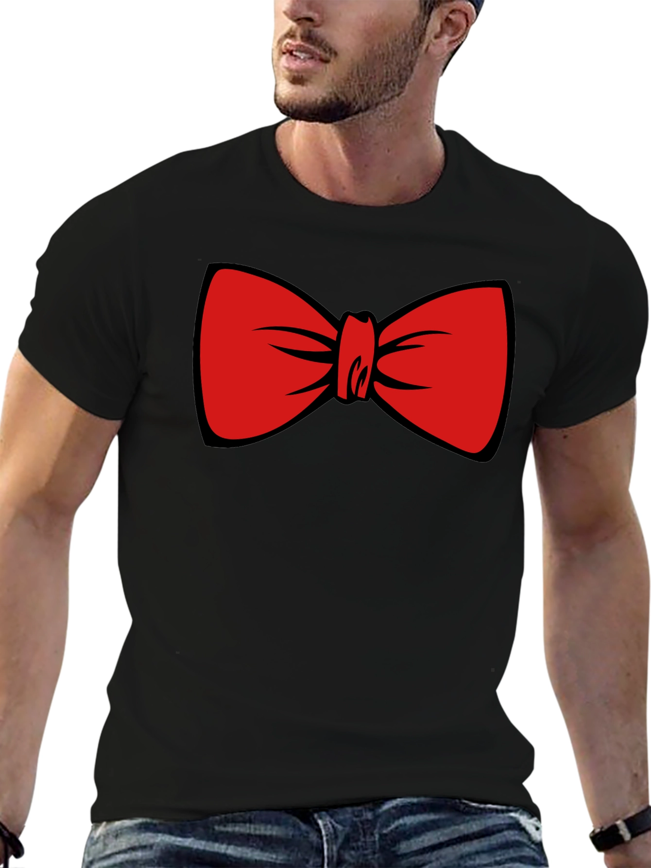 Red Bowtie Graphic Black T-Shirt
