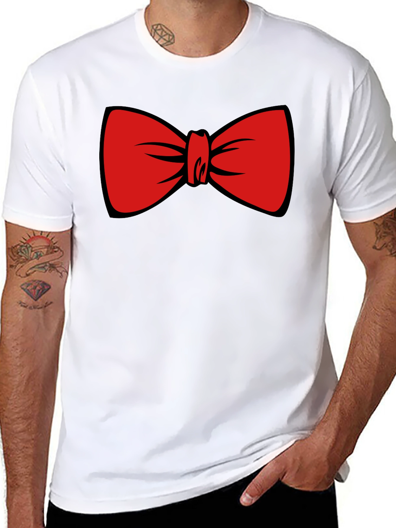 Red Bowtie Graphic Black T-Shirt