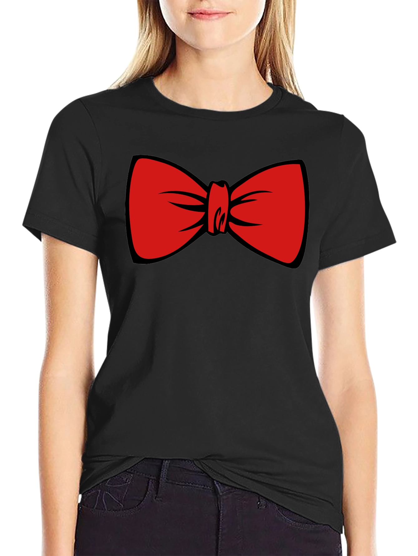Red Bowtie Graphic Black T-Shirt