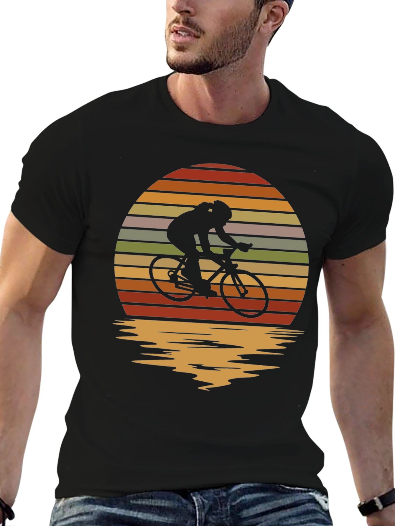 Retro Cyclist Sunset Graphic T-Shirt