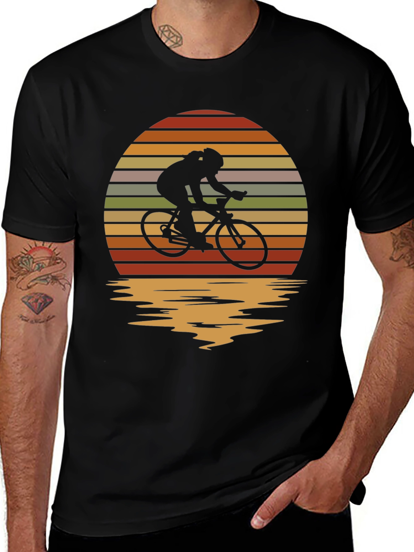 Retro Cyclist Sunset Graphic T-Shirt