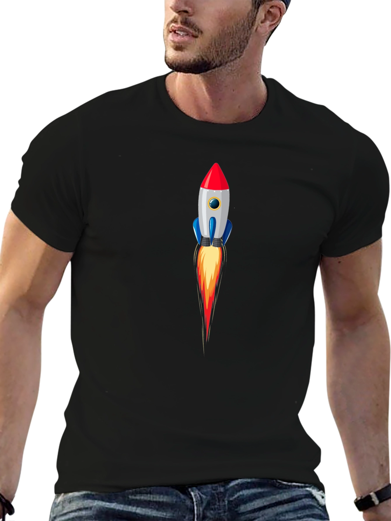 Rocket Launch Graphic Tee - Stylish Black T-Shirt