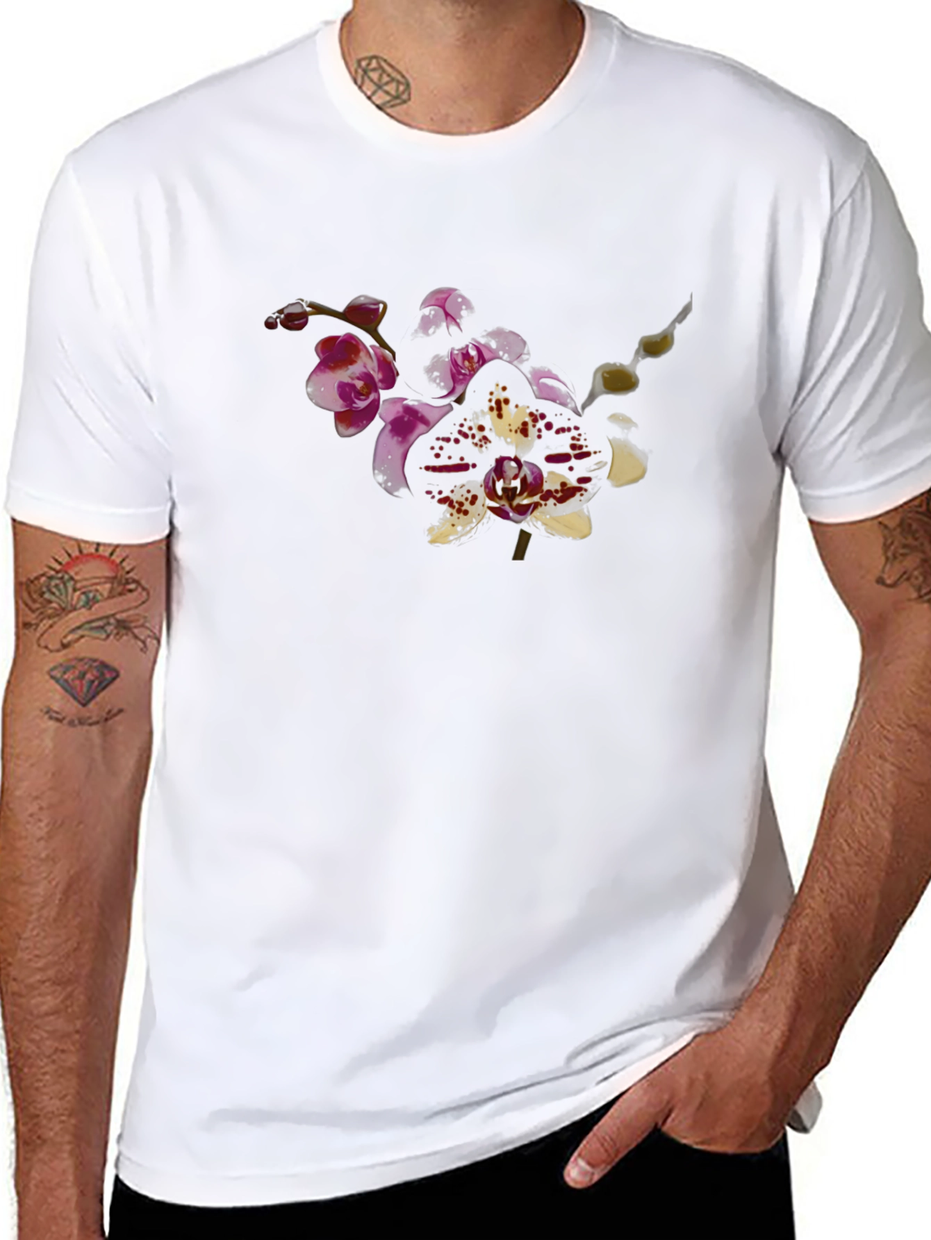 Orchid Print Black T-Shirt