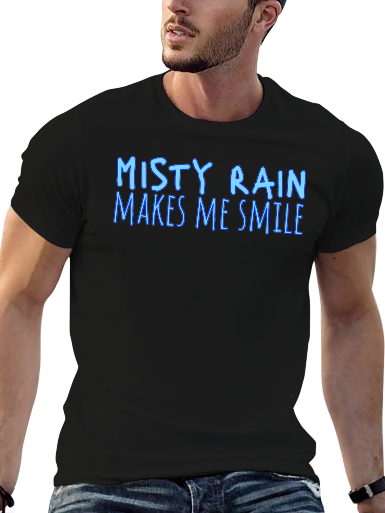 Misty Rain Makes Me Smile Black T-Shirt