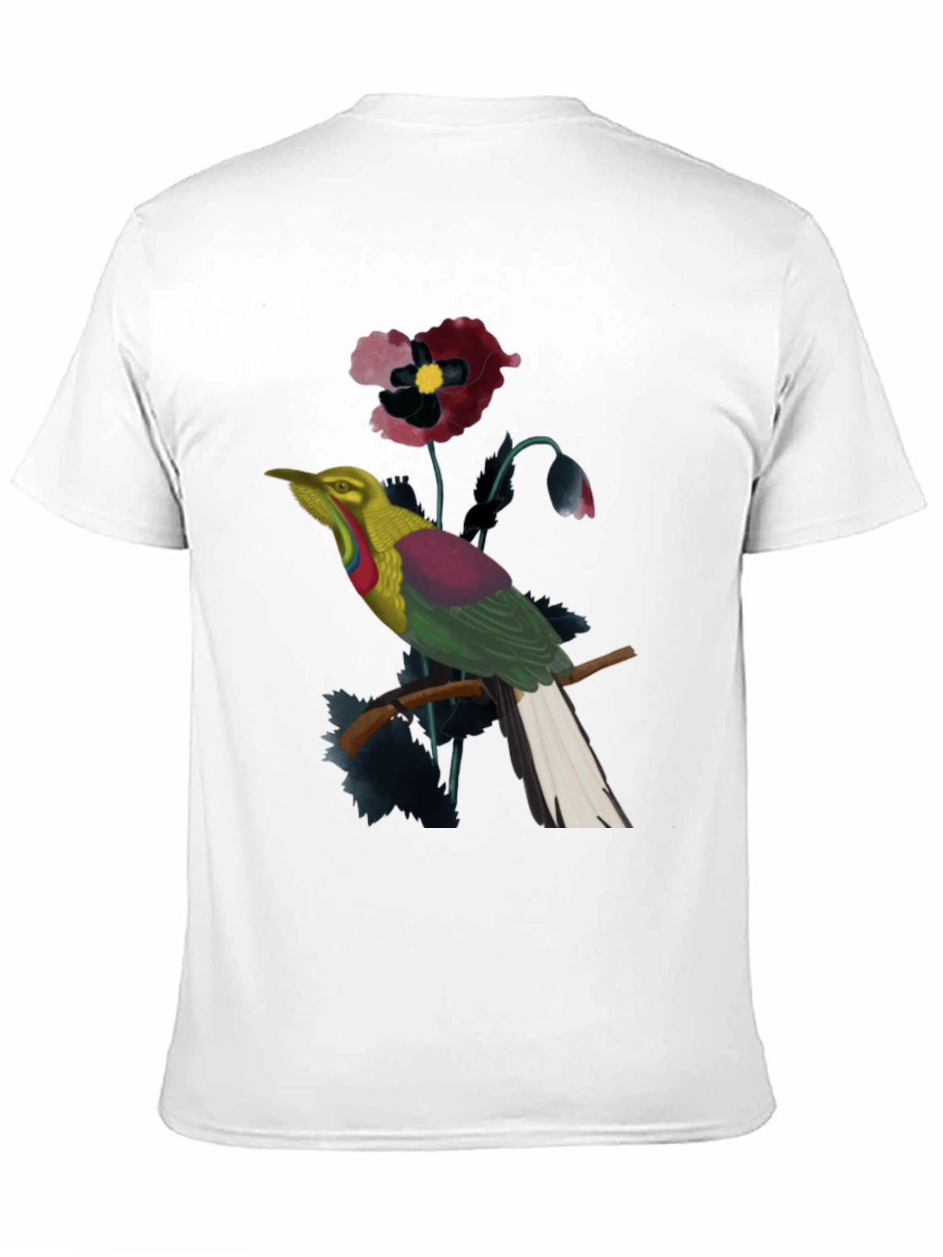 Exotic Bird & Floral Print Black T-Shirt