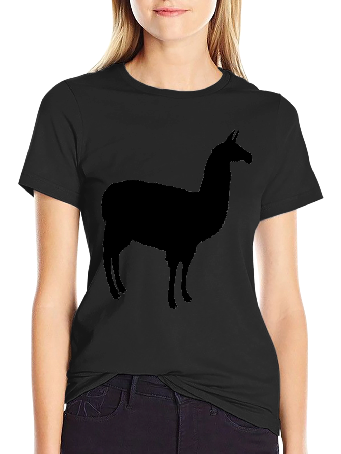Mens Black Llama Silhouette Graphic T-Shirt