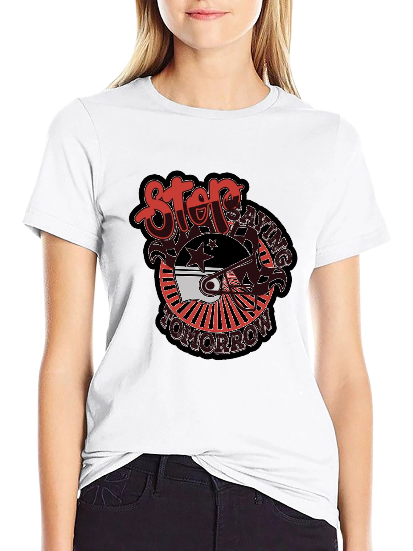 Stop Saying Tomorrow Black Graphic Tee