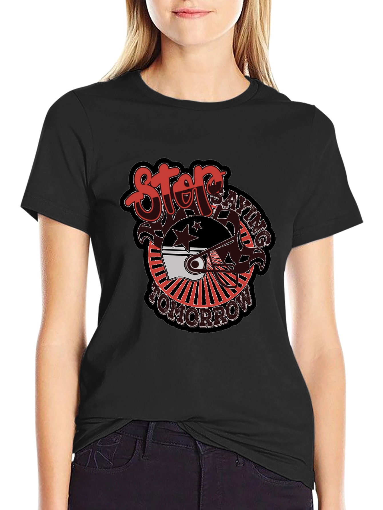 Stop Saying Tomorrow Black Graphic Tee