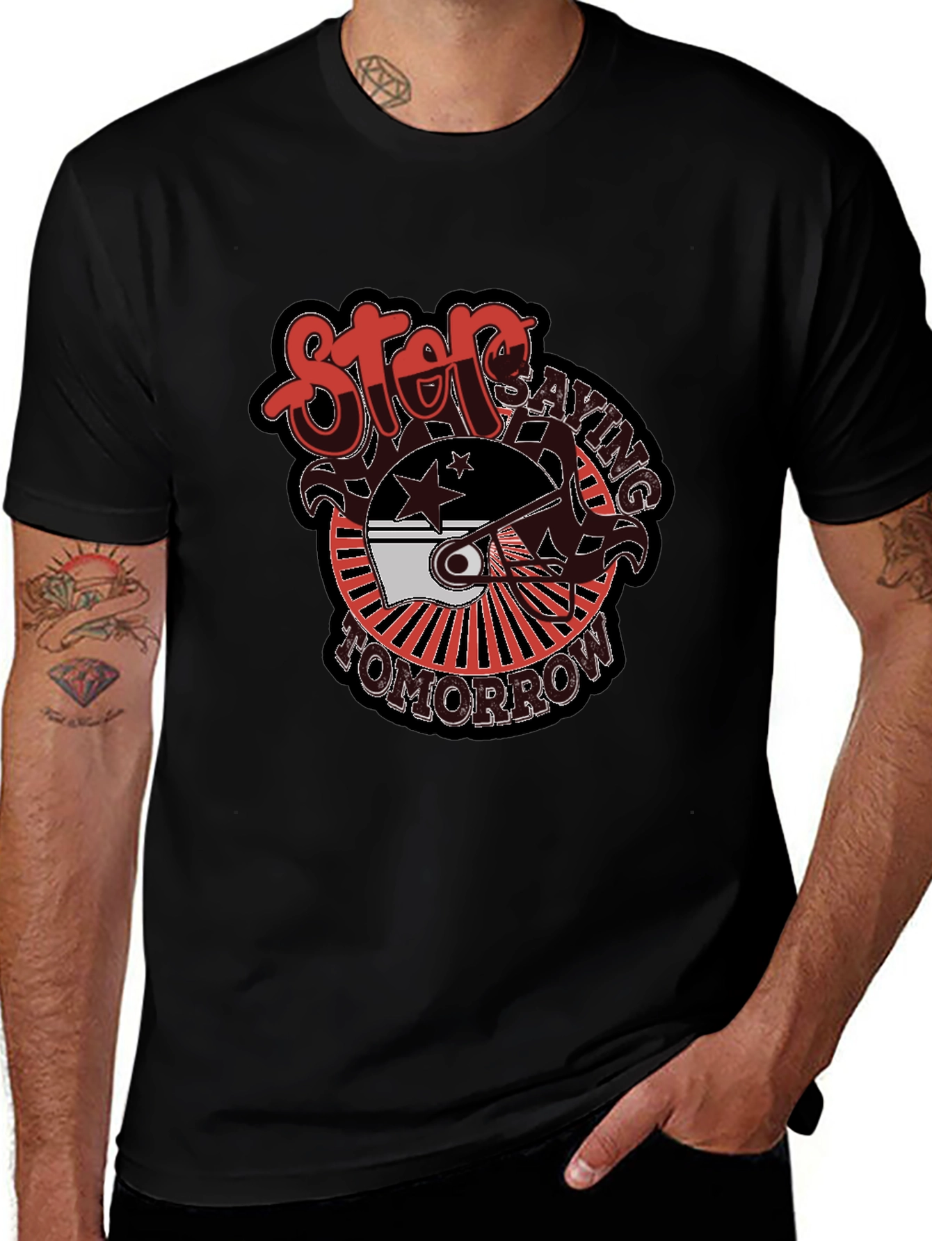 Stop Saying Tomorrow Black Graphic Tee