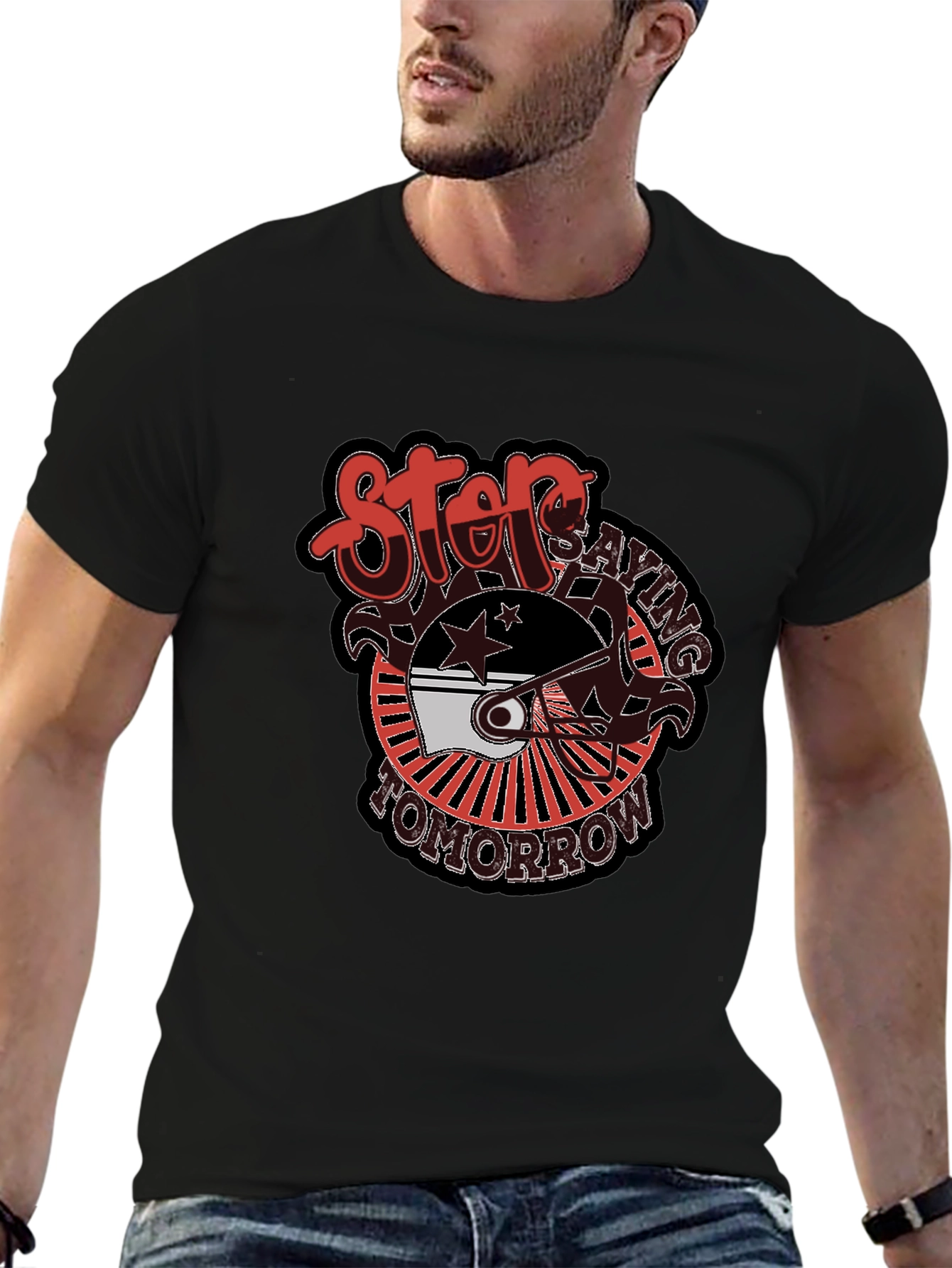 Stop Saying Tomorrow Black Graphic Tee