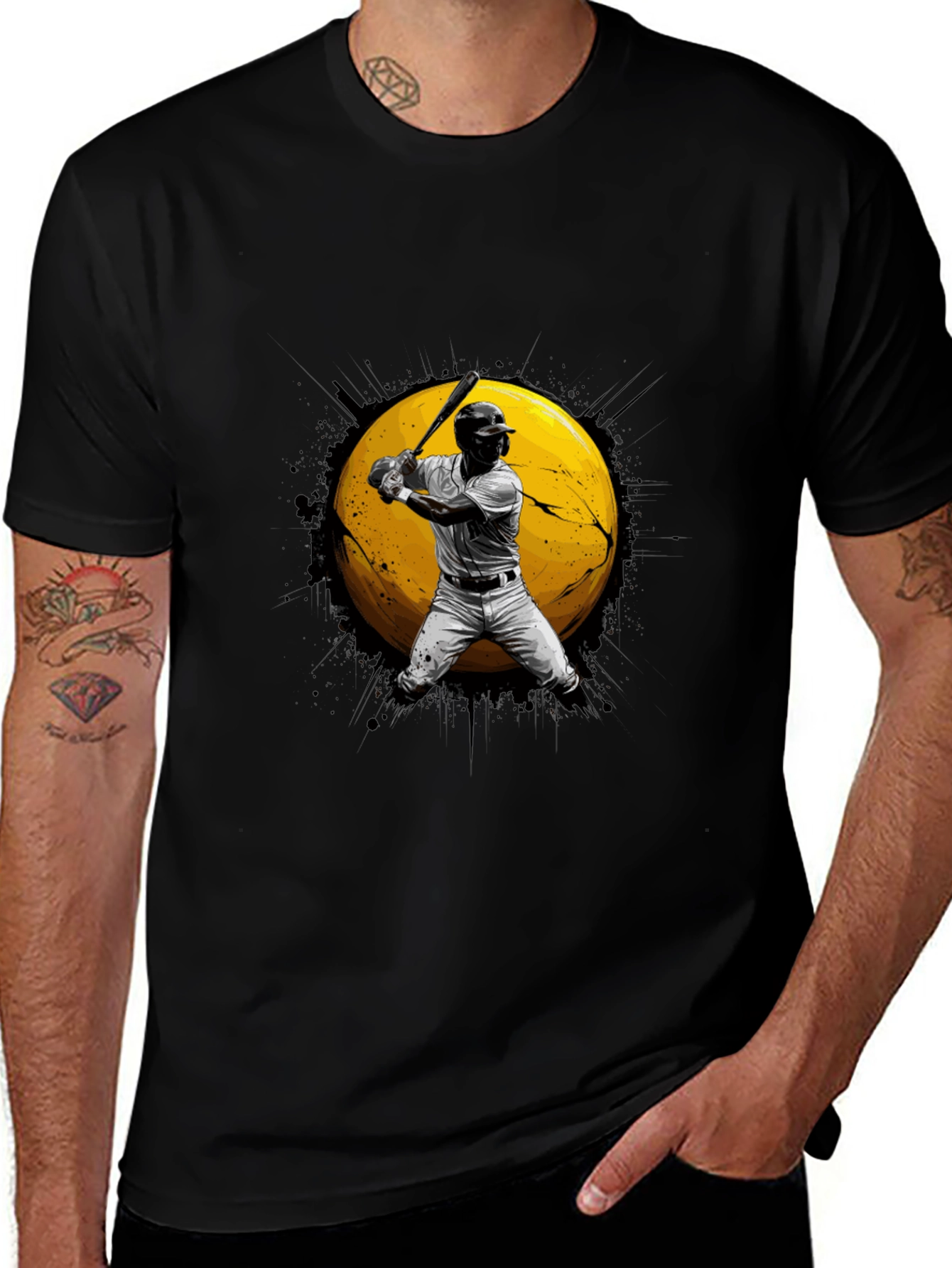 Baseball Player Graphic Black T-Shirt