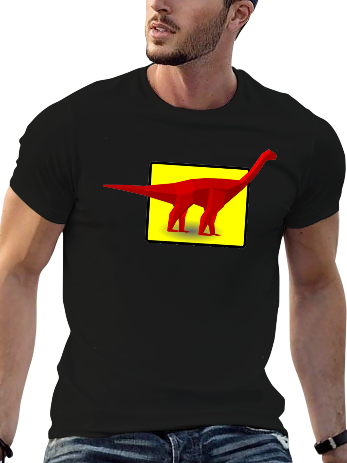 Geometric Dinosaur Graphic Tee - Black