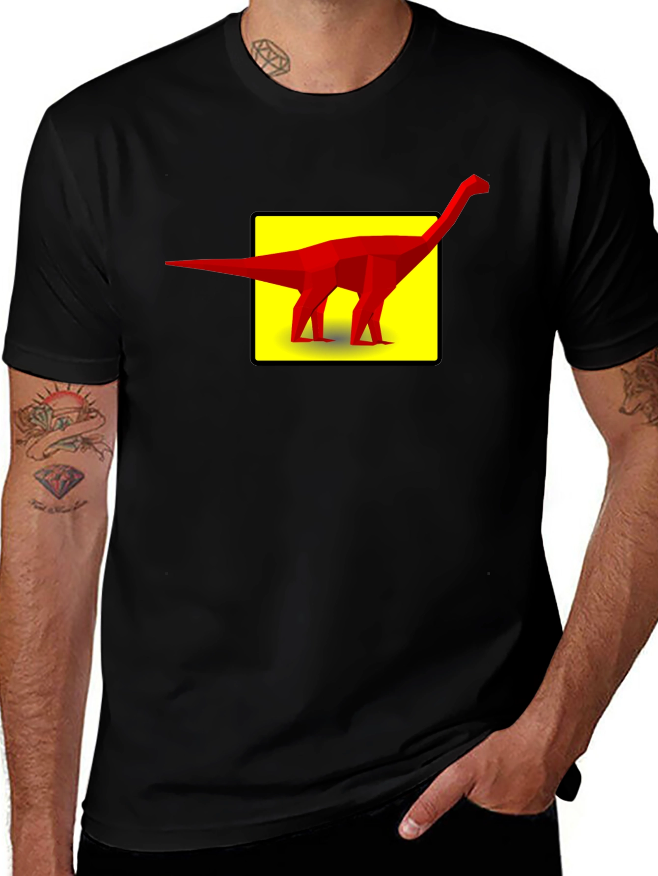 Geometric Dinosaur Graphic Tee - Black