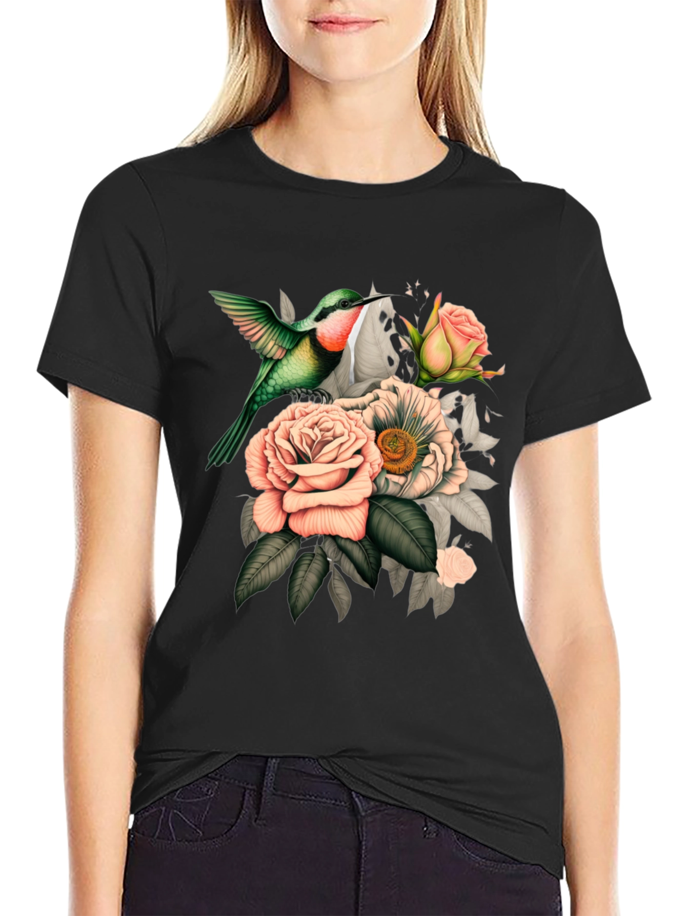 Hummingbird Floral Graphic T-Shirt