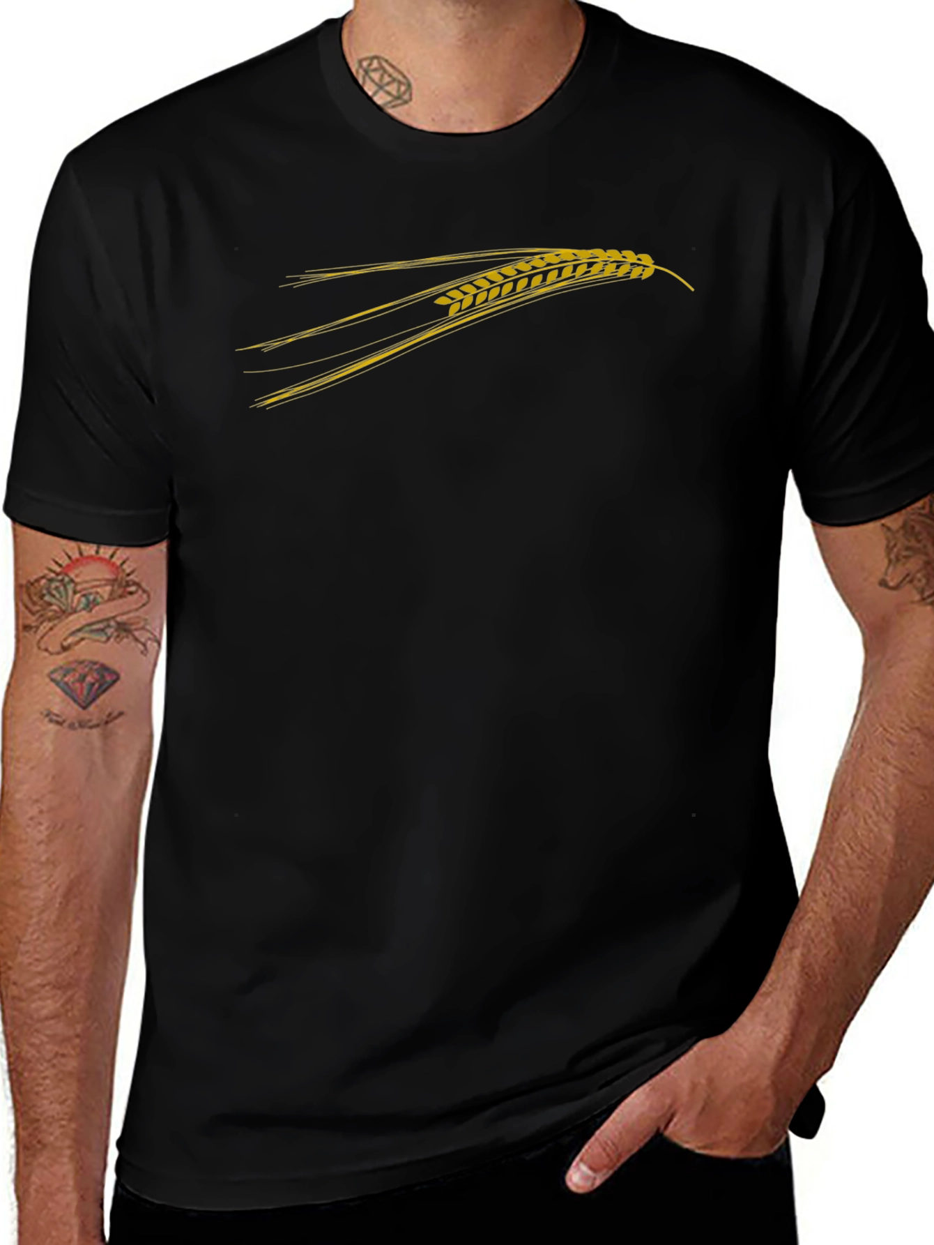 Mens Black T-Shirt with Wheat Graphic