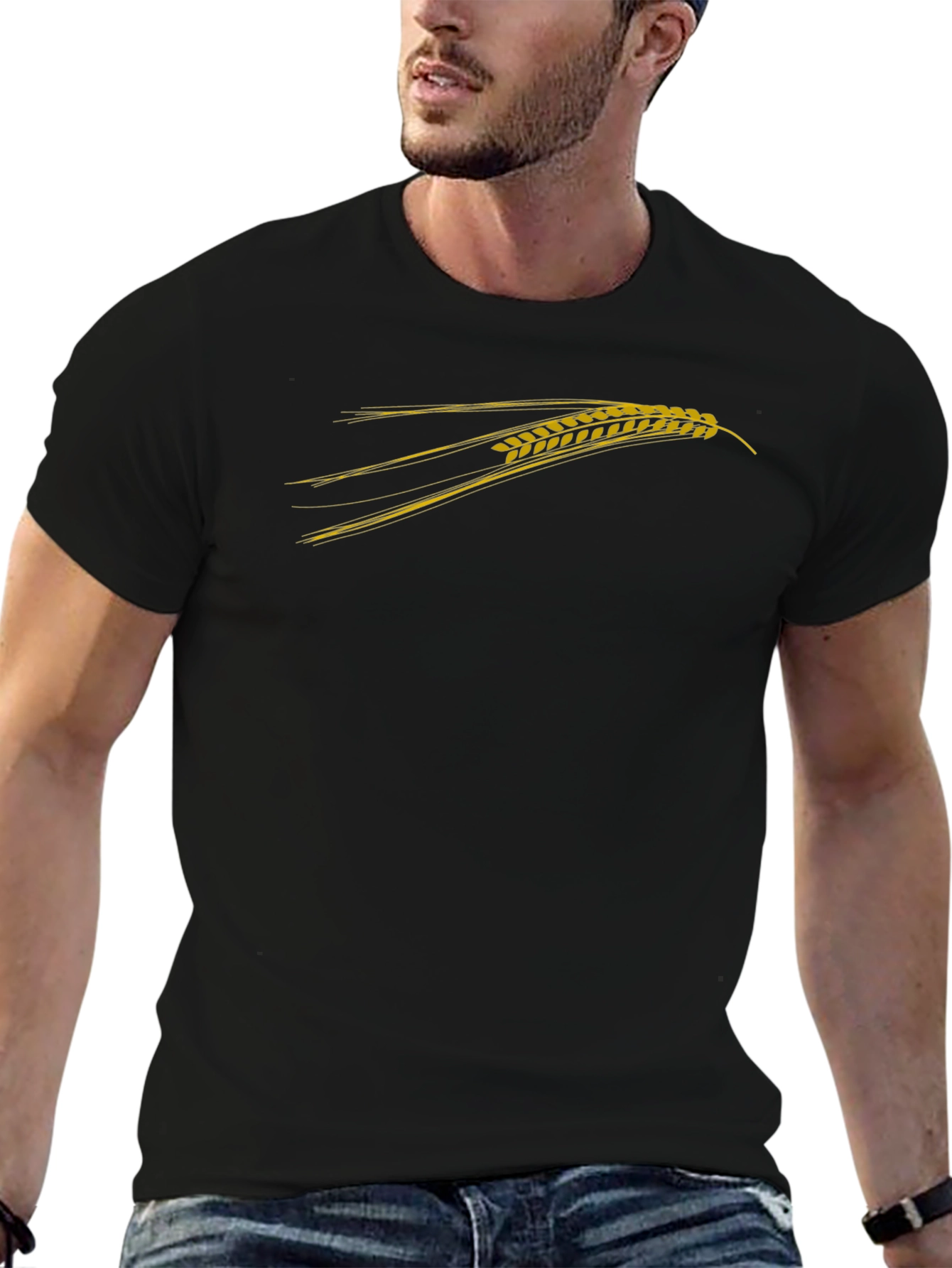 Mens Black T-Shirt with Wheat Graphic