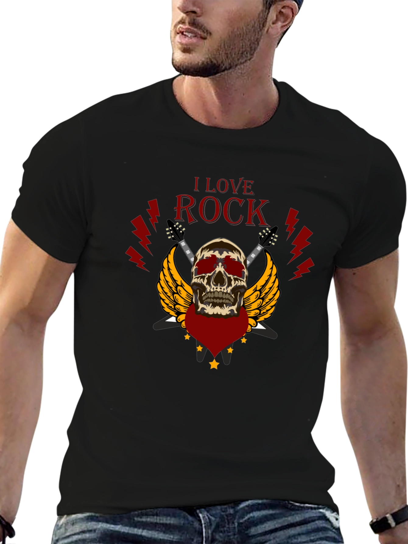 I Love Rock Skull Graphic T-Shirt
