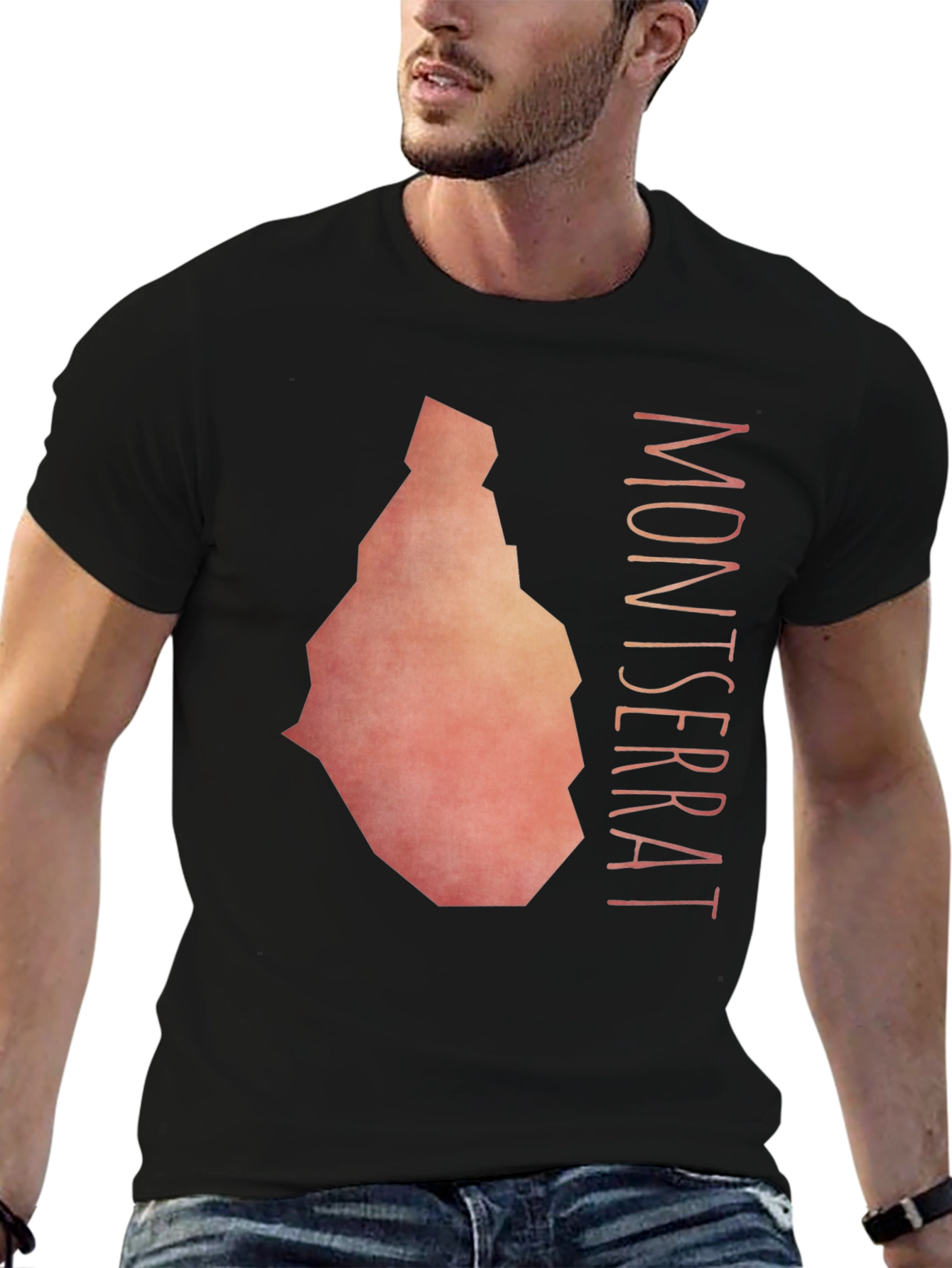 Montserrat Island Map T-Shirt - Black Cotton Tee