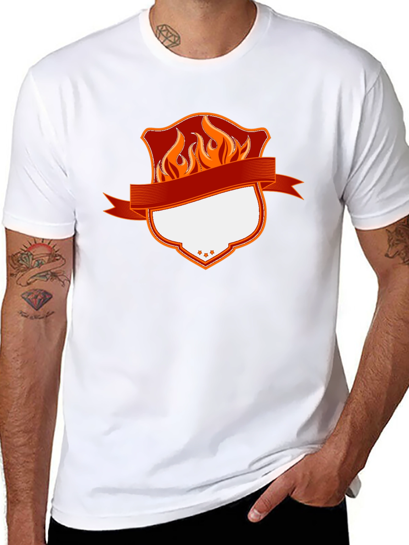 Fiery Shield Graphic Tee - Custom Design Ready