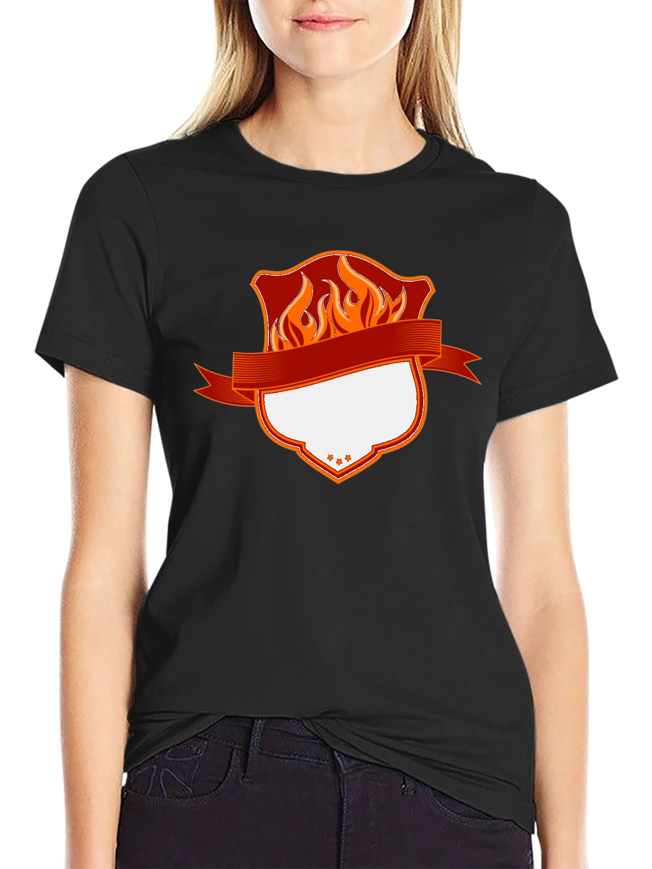 Fiery Shield Graphic Tee - Custom Design Ready