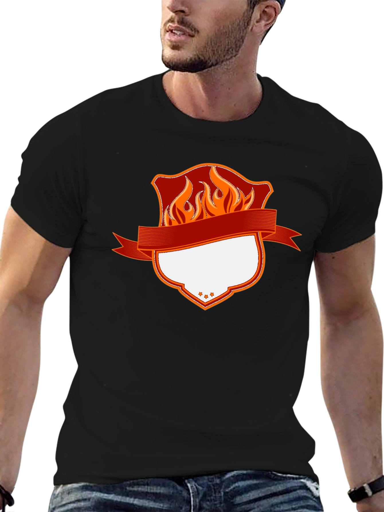 Fiery Shield Graphic Tee - Custom Design Ready