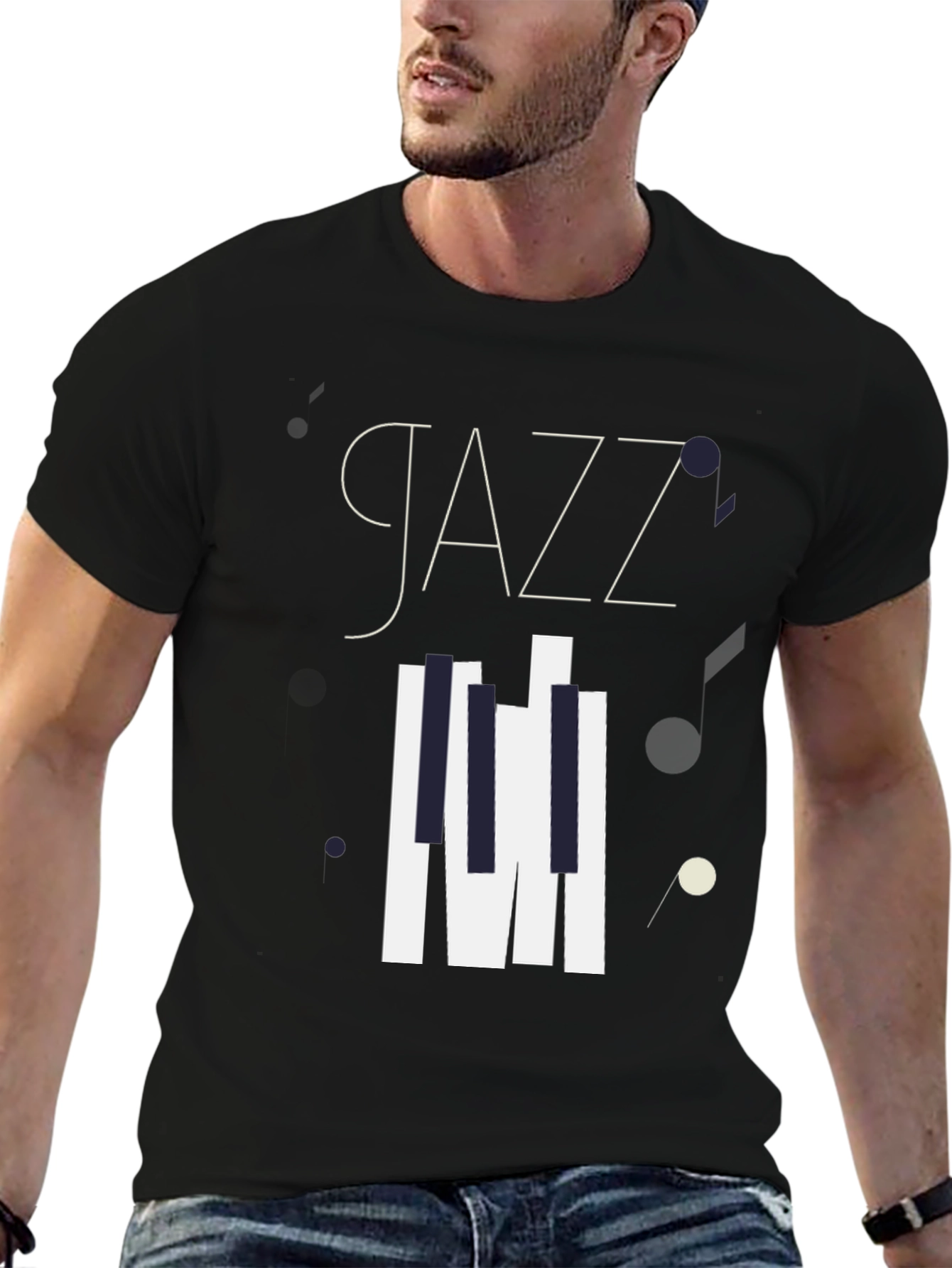 Jazz Music Graphic Tee - Stylish Black Cotton T-Shirt