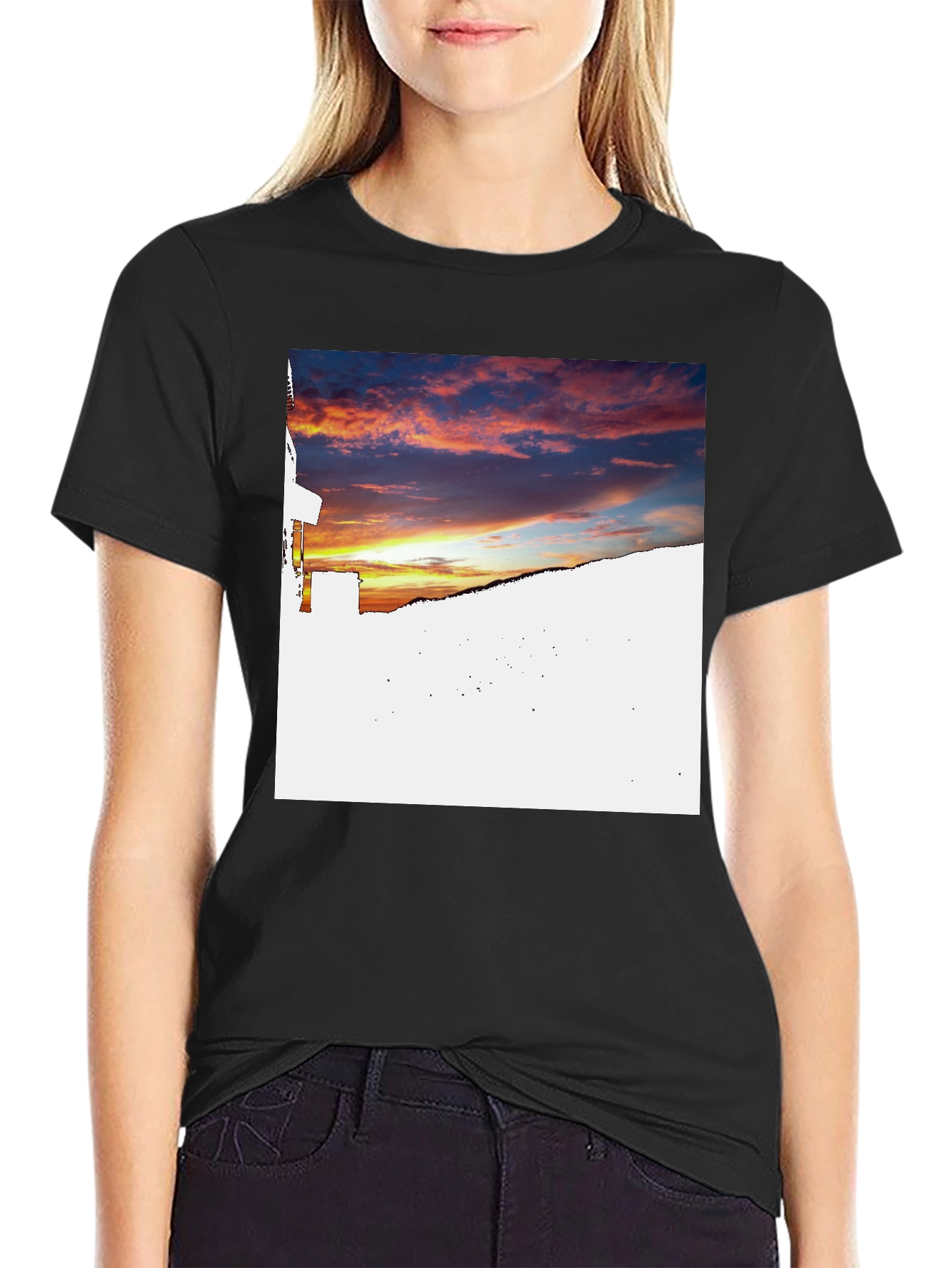 Sunset Graphic Print Black T-Shirt