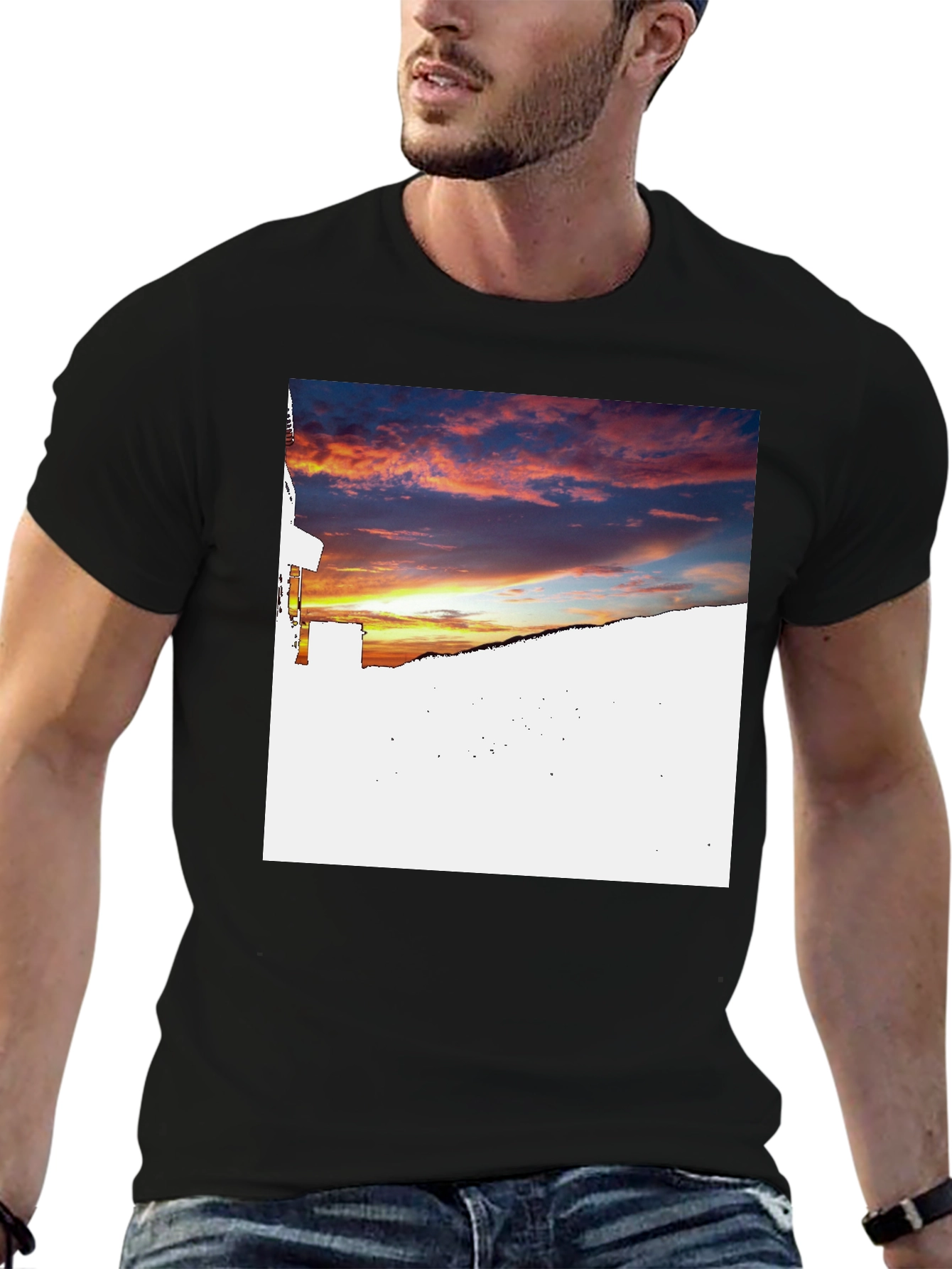 Sunset Graphic Print Black T-Shirt