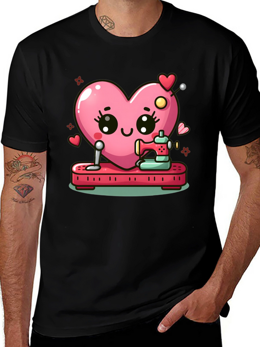 Heart Sewing Machine Graphic Tee - Cute Valentines Day Shirt