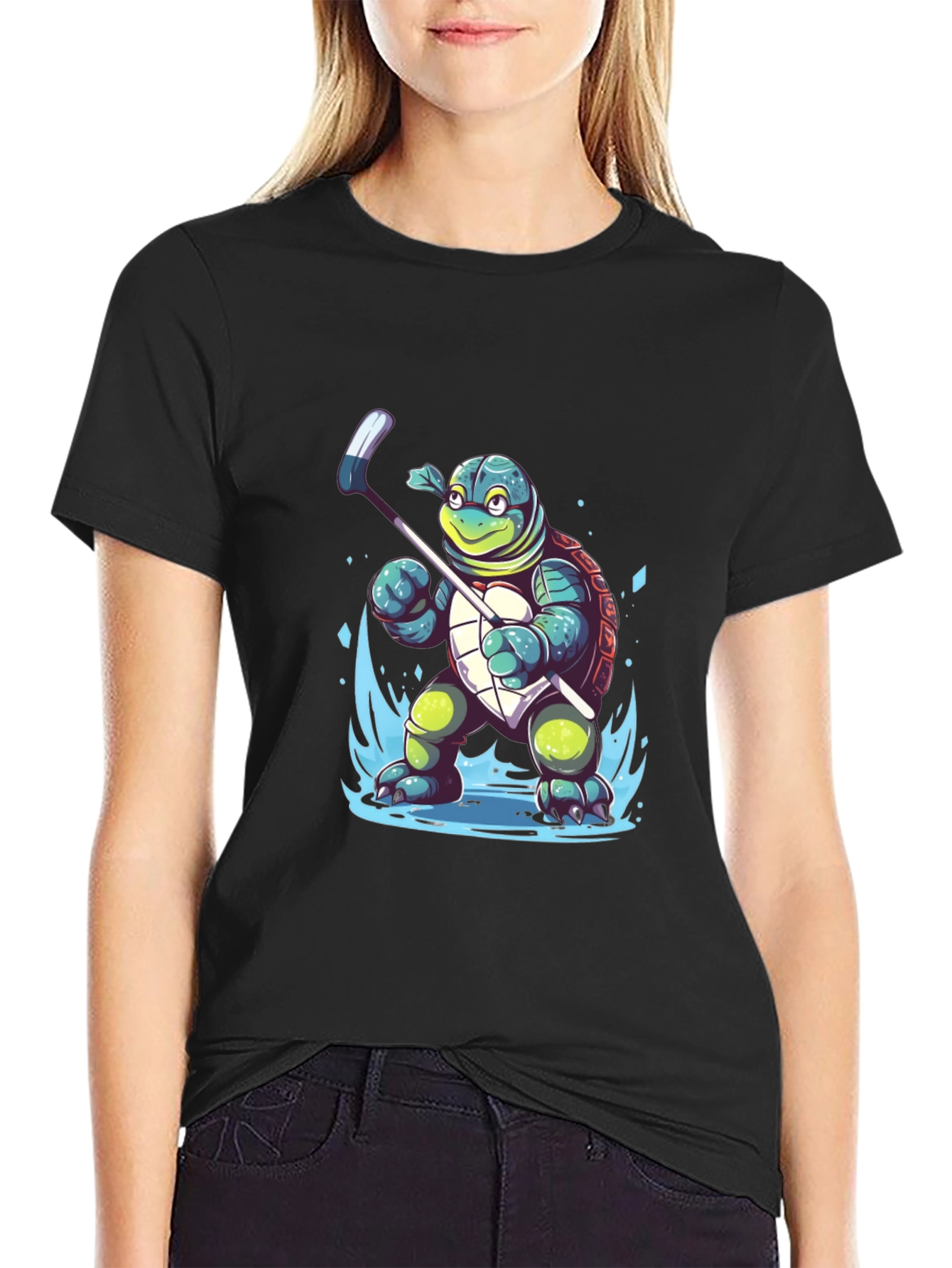 Turtle Hockey Player Graphic T-Shirt