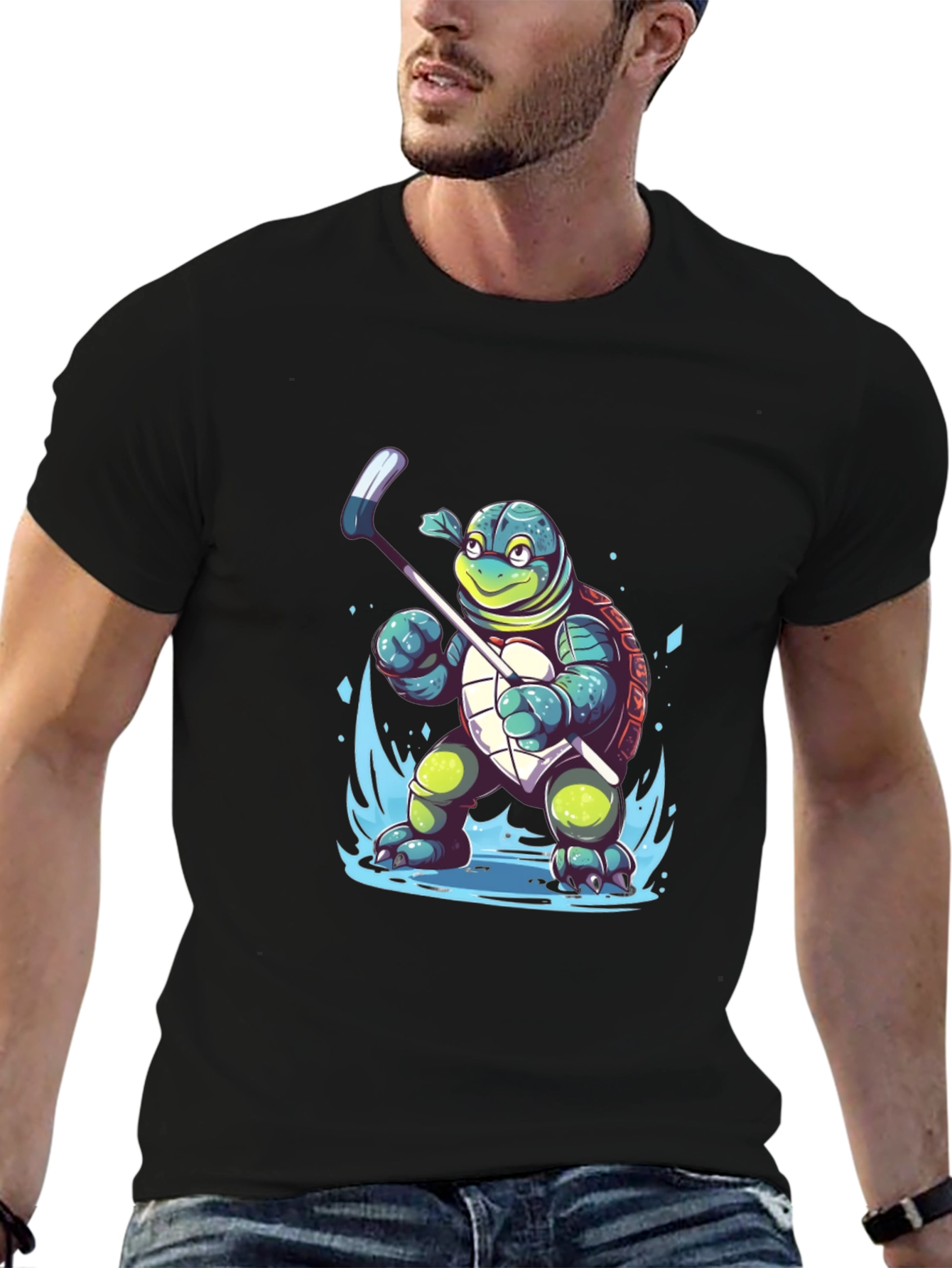 Turtle Hockey Player Graphic T-Shirt