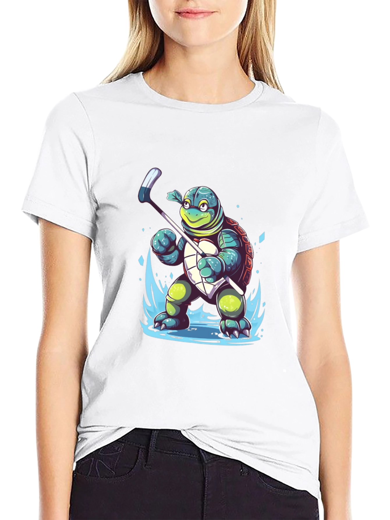 Turtle Hockey Player Graphic T-Shirt