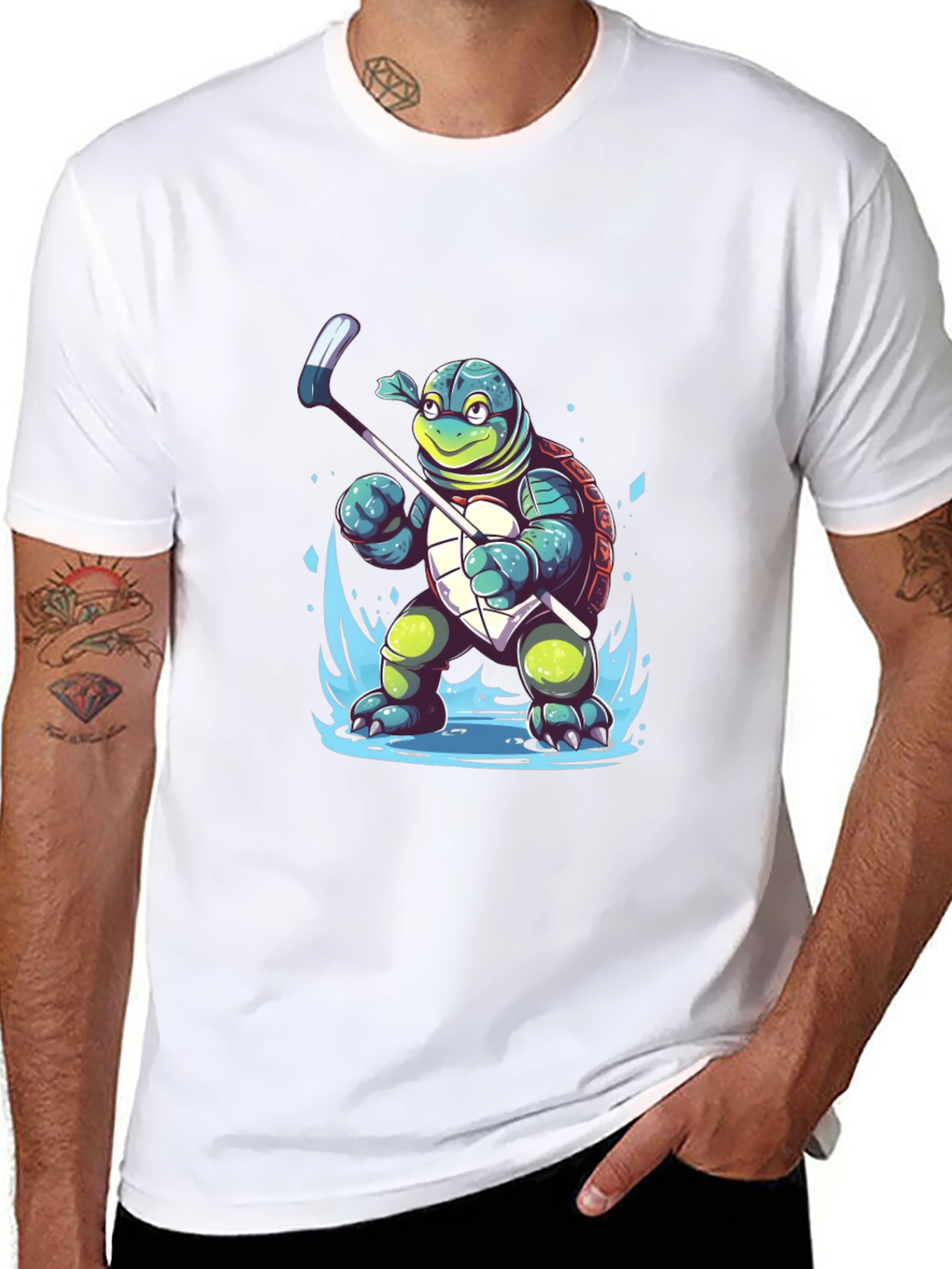 Turtle Hockey Player Graphic T-Shirt