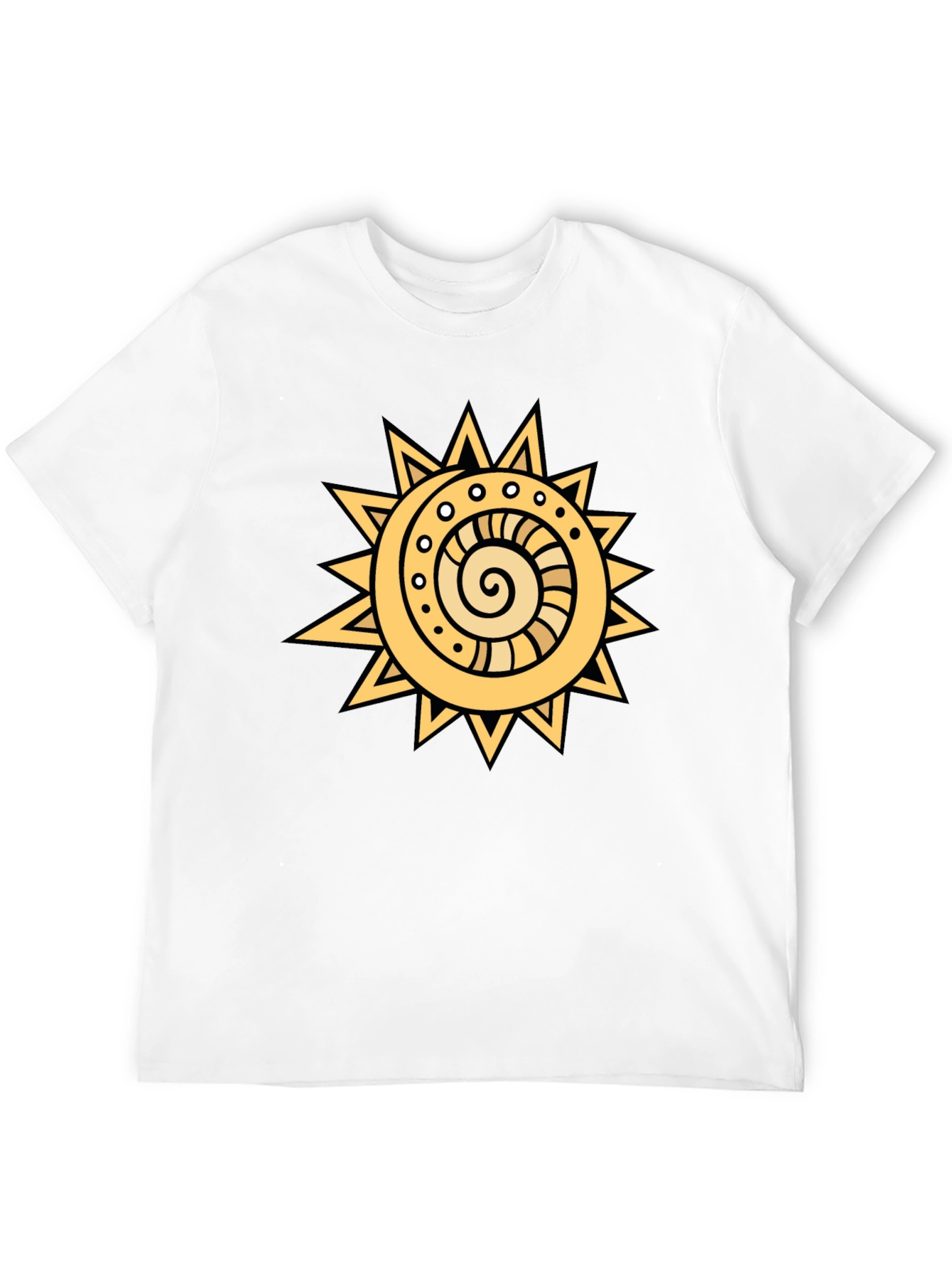 Tribal Sun Graphic Tee - Black Cotton T-Shirt