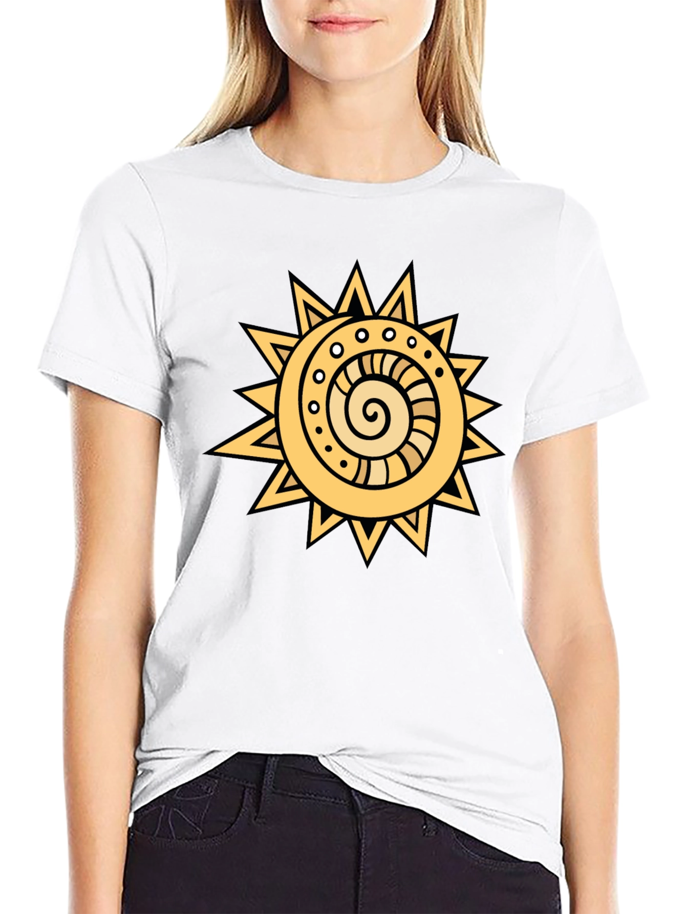 Tribal Sun Graphic Tee - Black Cotton T-Shirt